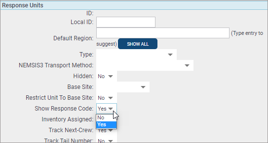 Go to the Units code table to turn the Response Code display on or off for PCRs for that unit.